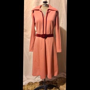 Vintage Pink/Salmon Dress with Maroon Belt
